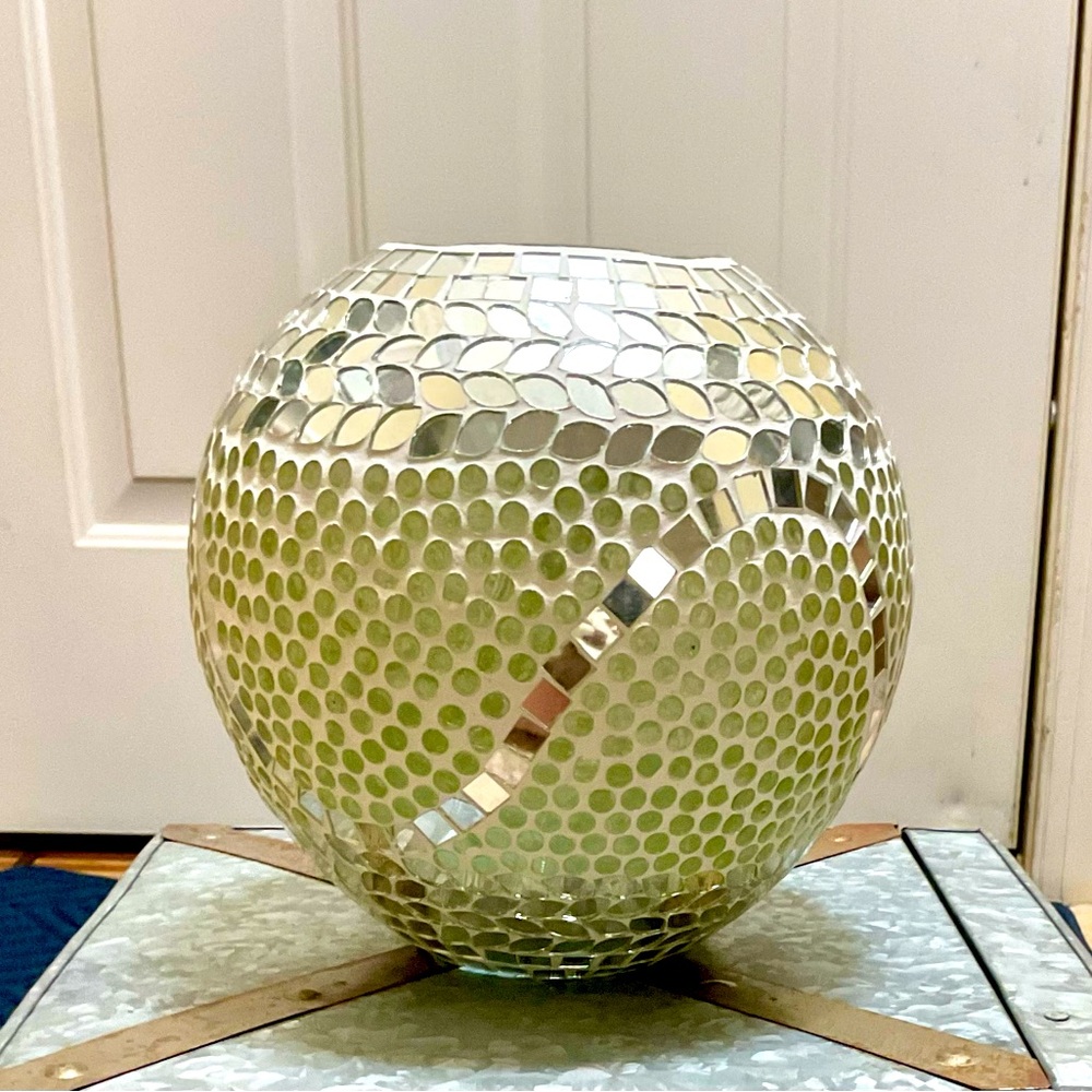 Silver and gold glass mosaic sphere vase